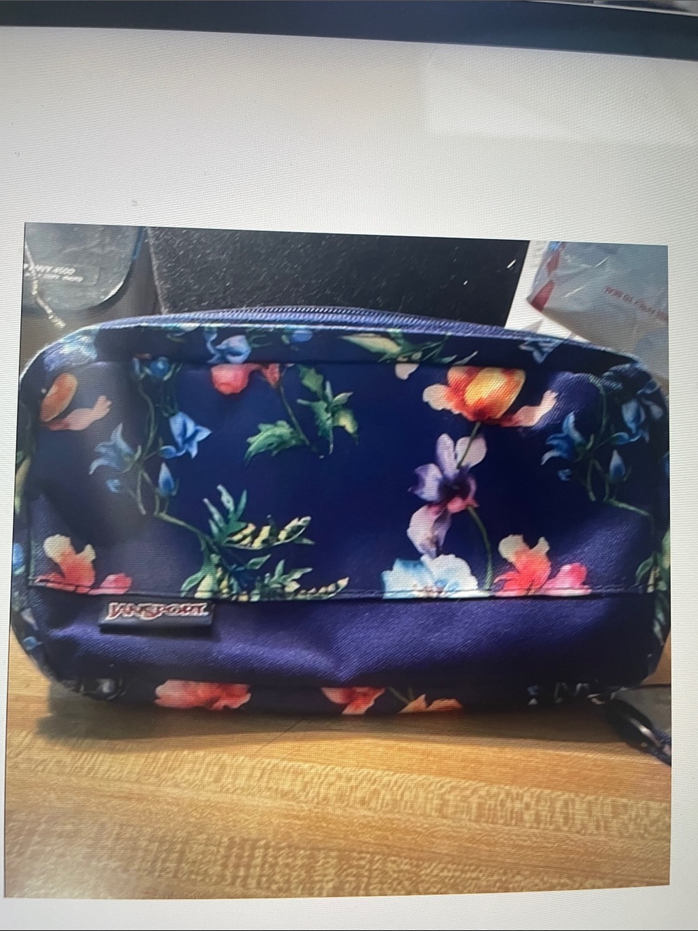 Jansport Navy Floral Zip Cosmetic Pouch